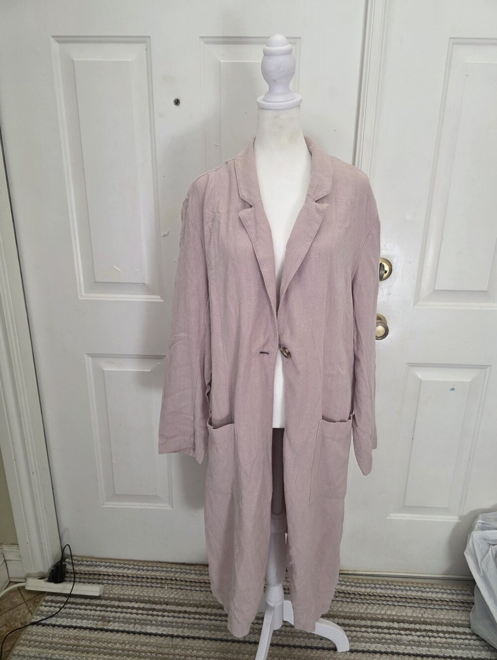 Sigrid Olsen Blush Pink Linen Blend Long Duster Trench Coat Jacket M